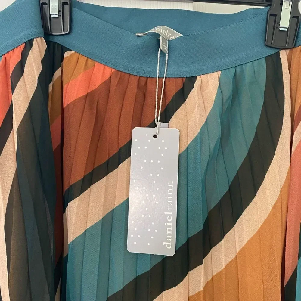 NWT Pleated Multi Striped Daniel Rainn Plus Size Midi Skirt 2X